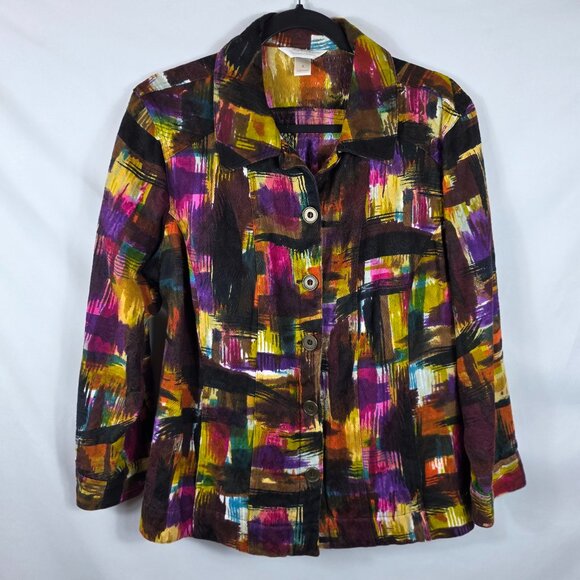 CJ Banks Women's Jacket Size 14W Multicolor Abstract Design Pockets - Picture 1 of 12